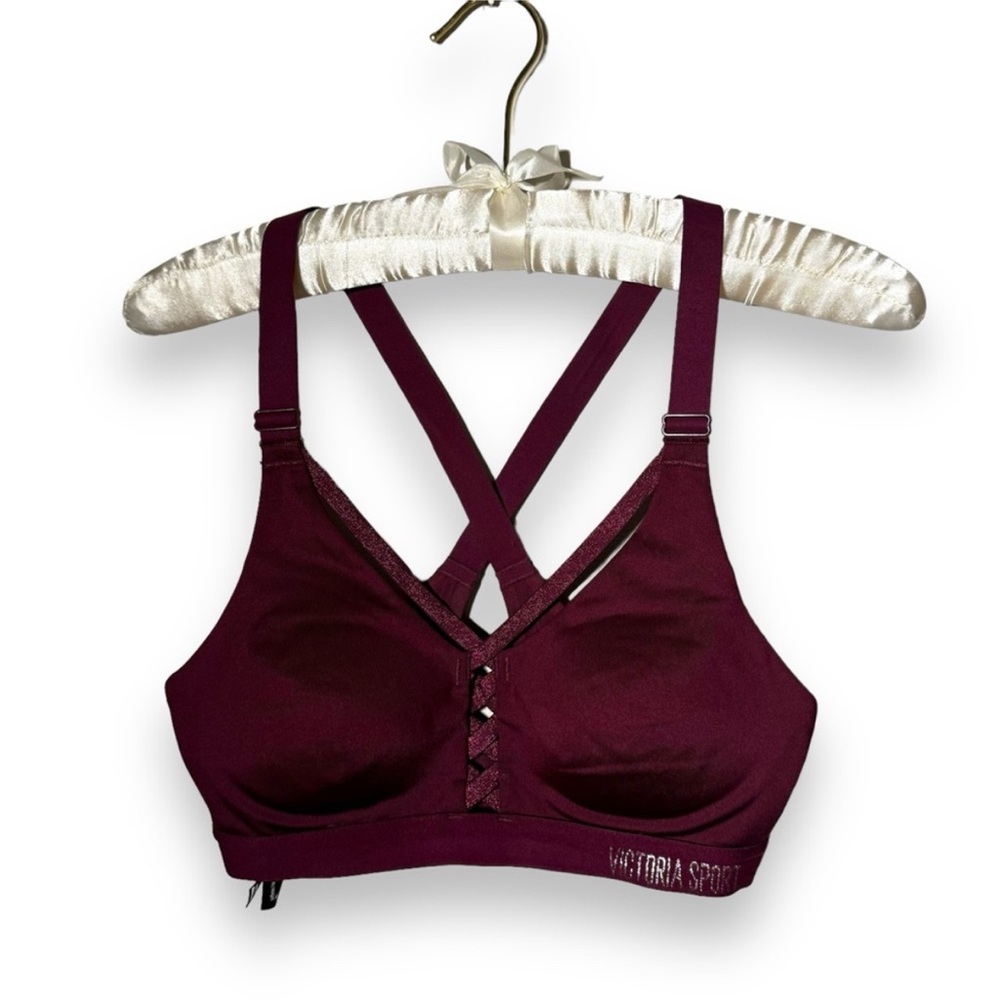 Victorias secret sport maroon lace up front glitter bra 32B